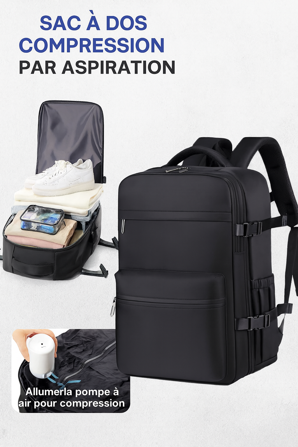 PackAir™ – Sac de voyage compressible 2-en-1 | Gagnez 50 % d’espace